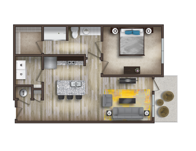 The Henry at Fritz Farm luxury apartments 1 bedroom, 1 bathroom floor plan - The Atticus