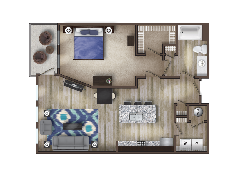 The Henry at Fritz Farm luxury apartments 1 bedroom, 1 bathroom floor plan - The Ashley