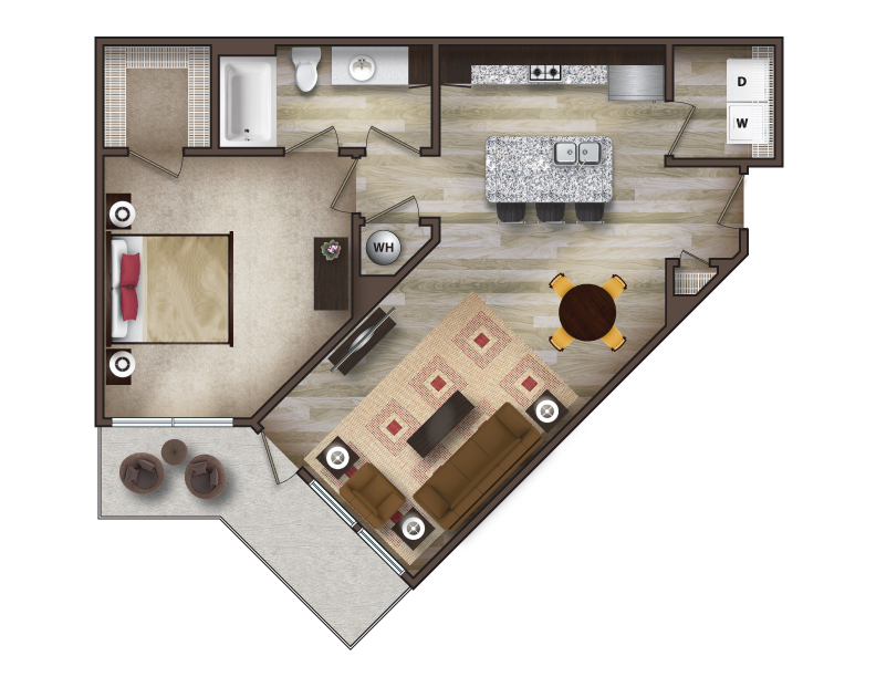 A12 Floor Plan, 1 bedroom and 1 bathroom - The James