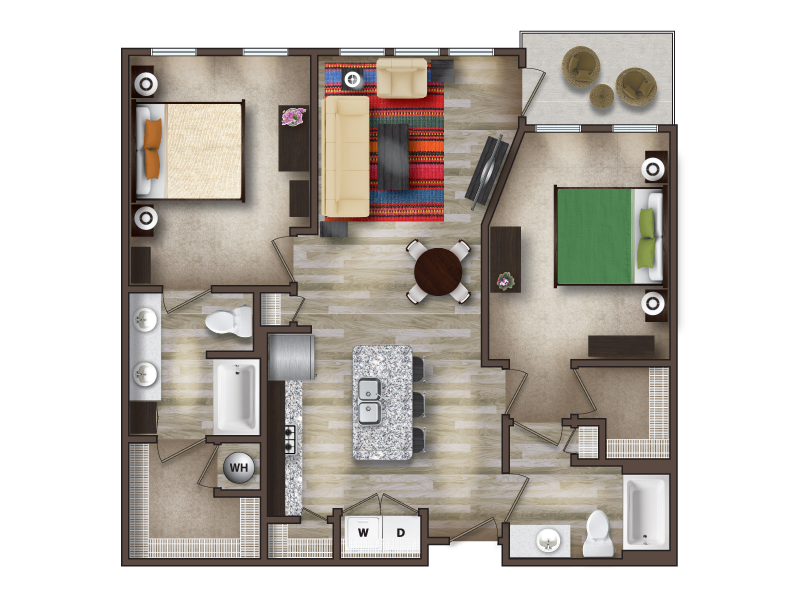 B1 Floor Plan, 2 bedroom and 2 bathroom - The Beau