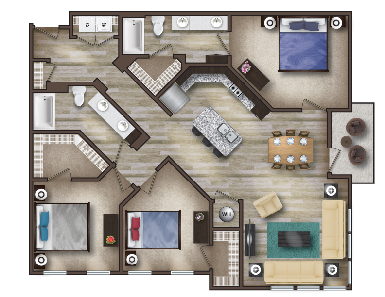 C1 Floor Plan, 3 bedroom and 3 bathroom - The Celia